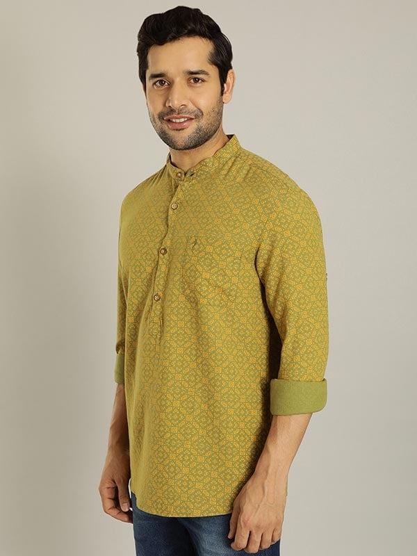 Indian Terrain Men's Slim Fit Full Sleeve Printed Green Shirt